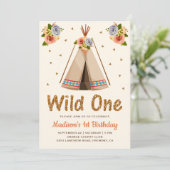 Boho Tribal Floral Teepee Wild Een eerste verjaard Kaart (Staand voorkant)