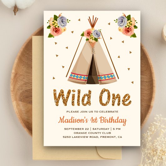 Boho Tribal Floral Teepee Wild Een eerste verjaard Kaart