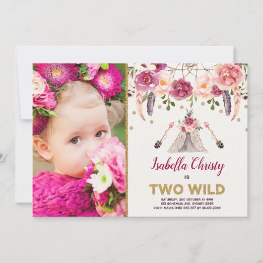 Boho Tribal Floral TWO WILD Birthday Dreamweaver Kaart (Voorkant)