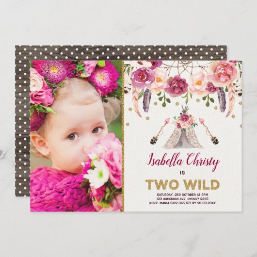 Boho Tribal Floral TWO WILD Birthday Dreamweaver Kaart (Voorkant / Achterkant)