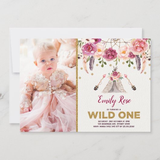 Boho Tribal Floral Wild One Birthday Dreamcatcher Kaart (Voorkant)