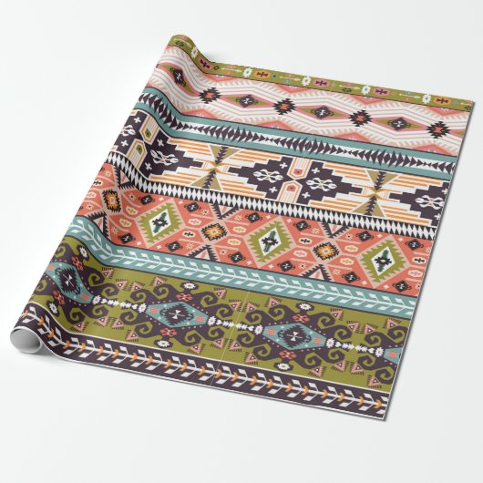 Boho Tribal Geometric Pattern Zuidwestelijke Aztek Cadeaupapier (Uitgerold)