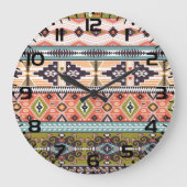 Boho Tribal Geometric Pattern Zuidwestelijke Aztek Grote Klok (Voorkant)