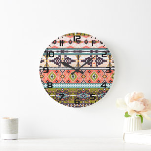 Boho Tribal Geometric Pattern Zuidwestelijke Aztek Grote Klok