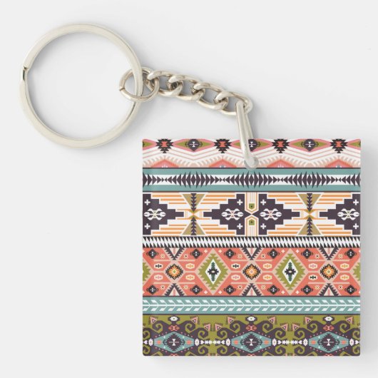 Boho Tribal Geometric Pattern Zuidwestelijke Aztek Sleutelhanger (Voorkant)