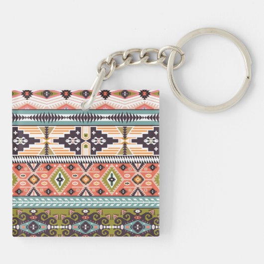 Boho Tribal Geometric Pattern Zuidwestelijke Aztek Sleutelhanger (Achterkant)