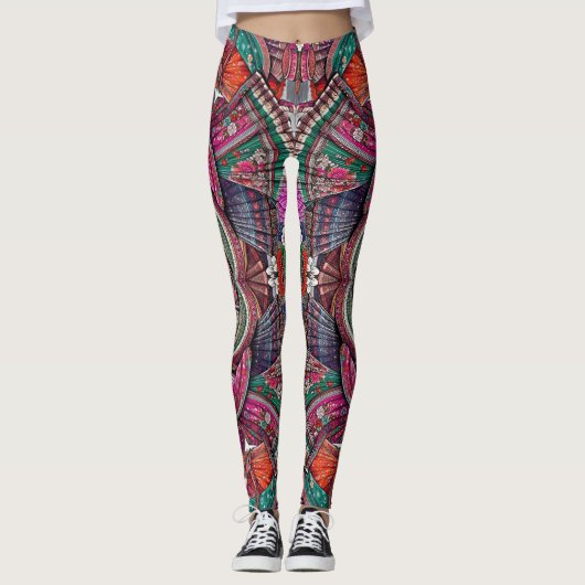 Boho Tribal Goddess Etnische kunst geïnspireerde L Leggings (Voorkant)