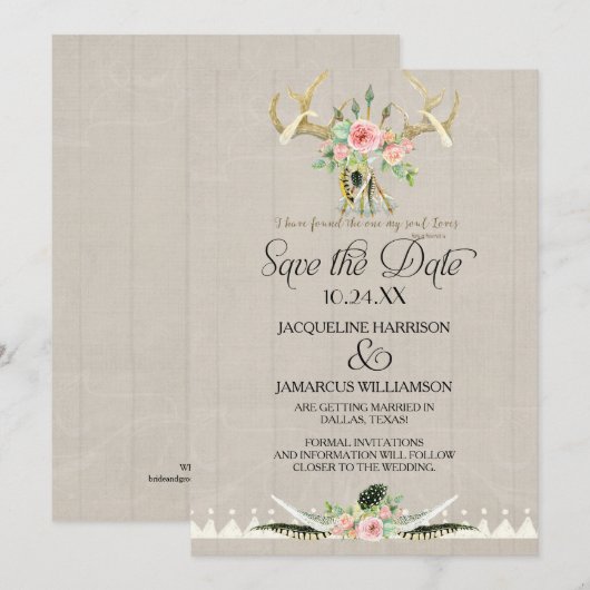 Boho Tribal Herten Geweih Veren Kunst Save the Dat Kaart (Voorkant / Achterkant)