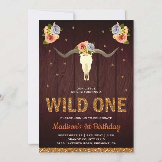 Boho Tribal Koe Schedel Meisjes Wild Een 1e Verjaa Kaart (Voorkant)