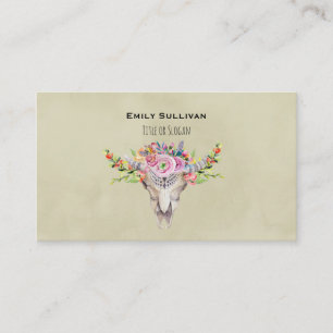 Boho Tribal Koe Skull met stijlvol bloemontwerp Visitekaartje