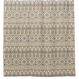 Boho Tribal Mudcloth Pattern, Beige, Black, Cream Douchegordijn