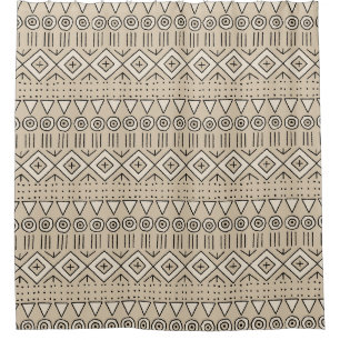 Boho Tribal Mudcloth Pattern, Beige, Black, Cream Douchegordijn