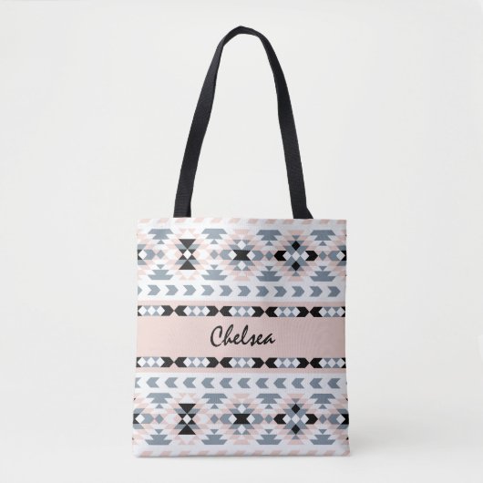 Boho Tribal Pattern Blush and Black Tote Bag (Voorkant)
