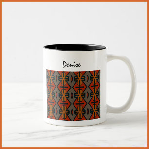 Boho Tribal Pattern Oranje Gold en Black Tweekleurige Koffiemok