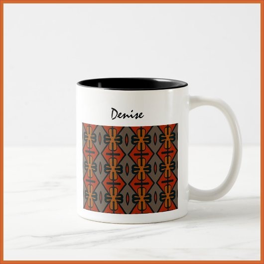 Boho Tribal Pattern Oranje Gold en Black Tweekleurige Koffiemok