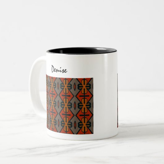 Boho Tribal Pattern Oranje Gold en Black Tweekleurige Koffiemok (Voorkant links)