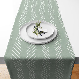 Boho Tribal Pattern Sage Green Mud Cloth Korte Tafelloper