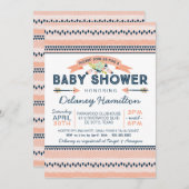 Boho Tribal Peach and Navy Ethnic Baby shower Kaart (Voorkant / Achterkant)
