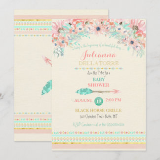 Boho Tribal Peach Mint Arrow Floral Waterverven Kaart