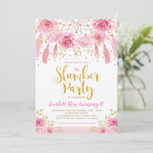 Boho Tribal Roses Dreamweaver Slumber Partij Kaart (Staand voorkant)