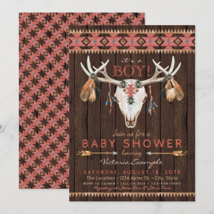 Boho Tribal Skull Baby Douche Uitnodigingen