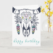 Boho Tribal Skull Bohemian met Turquoise verjaarda Kaart (Gele Bloem)
