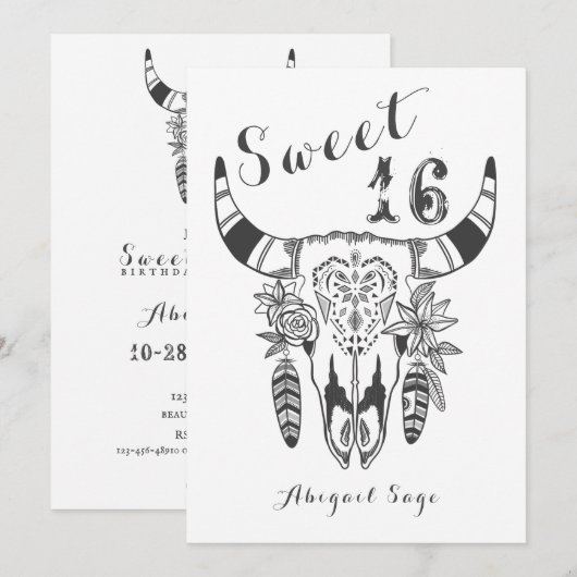 Boho Tribal Skull Bohemian Sweet Sixteen Birthday Kaart (Voorkant / Achterkant)