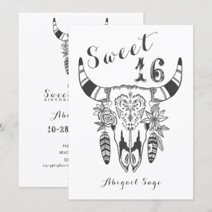 Boho Tribal Skull Bohemian Sweet Sixteen Birthday Kaart