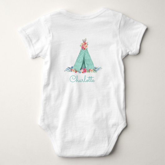 Boho Tribal TeePee Adventure begint met Baby Girl Romper (Achterkant)