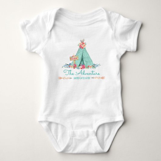 Boho Tribal TeePee Avontuur Begint Baby Meisje Romper (Voorkant)