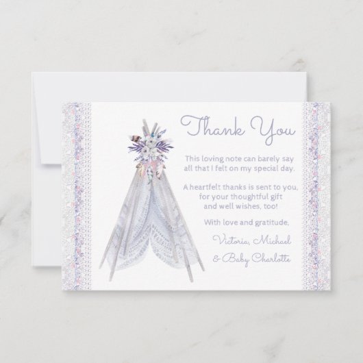Boho Tribal Teepee Baby shower Bedankt Kaarten (Voorkant)