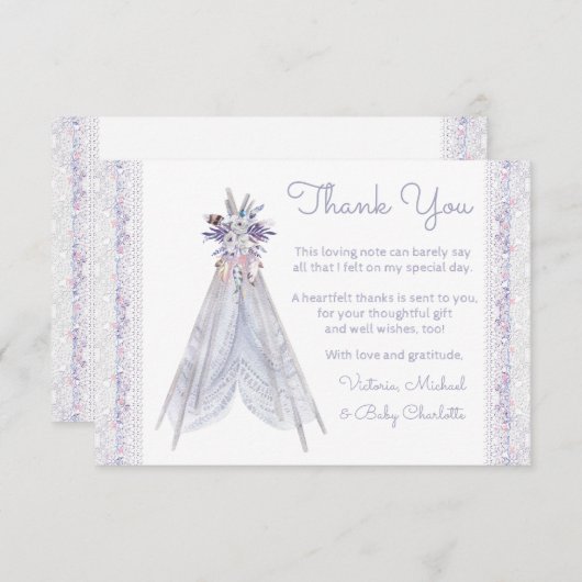 Boho Tribal Teepee Baby shower Bedankt Kaarten (Voorkant / Achterkant)