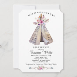 Boho Tribal Teepee Floral Baby shower Kaart