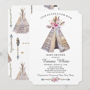 Boho Tribal Teepee Floral Baby shower Kaart
