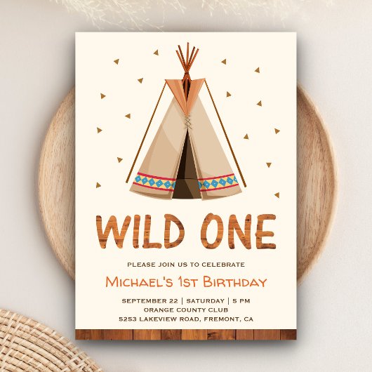 Boho Tribal Teepee Jongens Wild One Eerste Verjaar Kaart