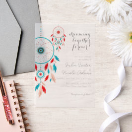Boho Tribal veer Bruidsdroomvanger Vellum Uitnodigingen