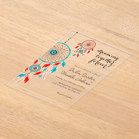 Boho Tribal veer Dreamcatcher bruiloft Acryl Uitnodigingen (Laagn)