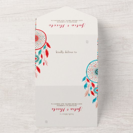 Boho Tribal veer Dreamcatcher bruiloft All In One Uitnodiging (Buitenkant)