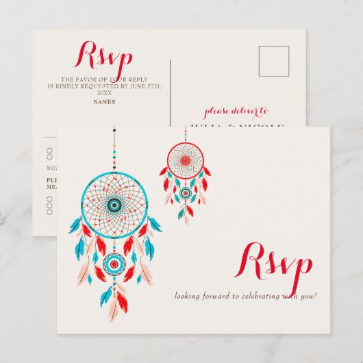 Boho Tribal veer Dreamcatcher bruiloft Briefkaart (Voorkant / Achterkant)