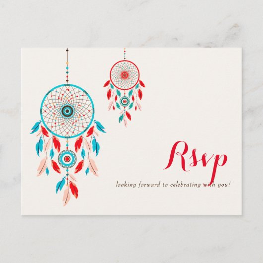 Boho Tribal veer Dreamcatcher bruiloft Briefkaart (Voorkant)