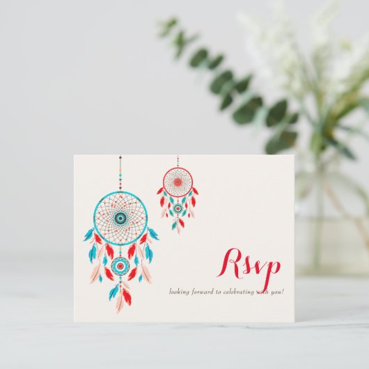 Boho Tribal veer Dreamcatcher bruiloft Briefkaart (Staand voorkant)