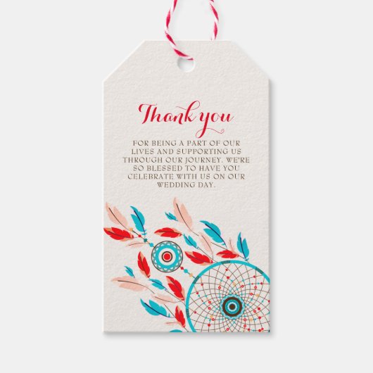 Boho Tribal veer Dreamcatcher bruiloft Cadeaulabel (Voorkant)