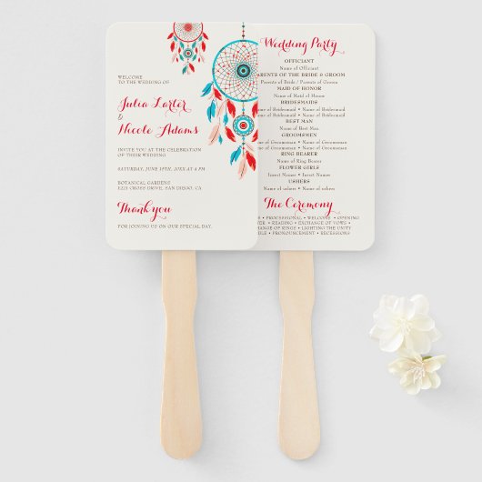 Boho Tribal veer Dreamcatcher Bruiloft Handwaaier (Voorkant en achterkant)