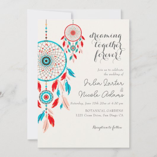 Boho Tribal veer Dreamcatcher bruiloft Kaart (Voorkant)