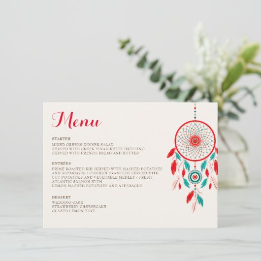 Boho Tribal veer Dreamcatcher bruiloft Menu (Staand voorkant)
