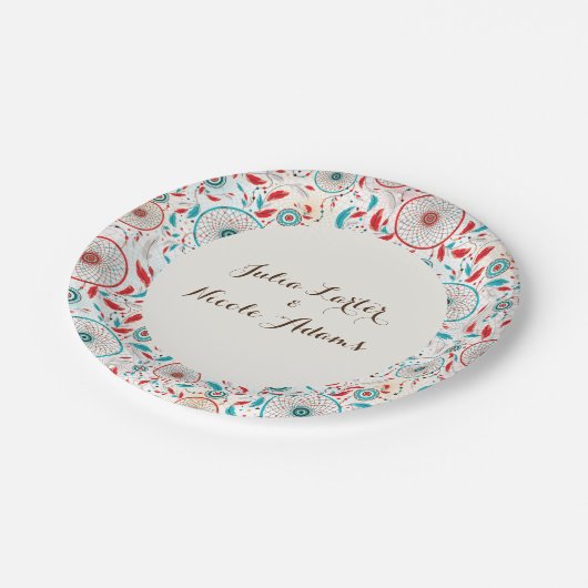 Boho Tribal veer Dreamcatcher bruiloft Papieren Bordje (Gekanteld)