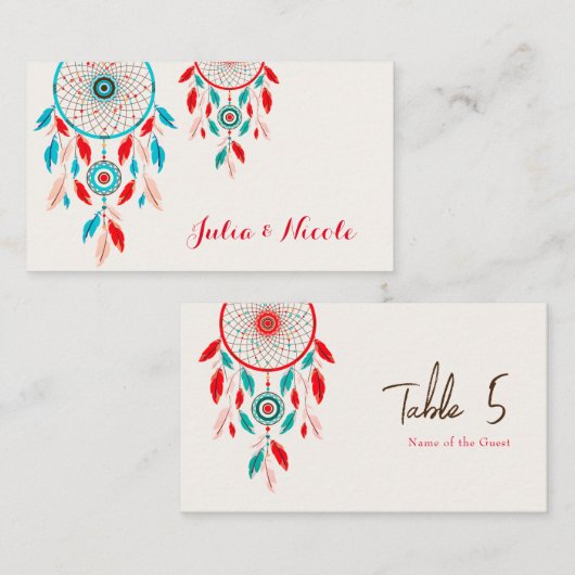 Boho Tribal veer Dreamcatcher bruiloft Plaatskaartje (Voorkant / Achterkant)