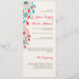 Boho Tribal veer Dreamcatcher bruiloft Programmakaart