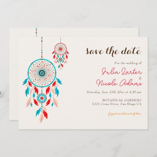 Boho Tribal veer Dreamcatcher bruiloft Save The Date (Voorkant / Achterkant)