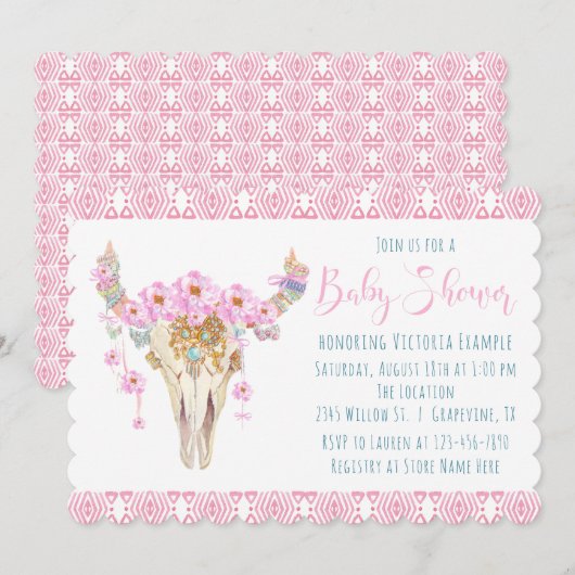 Boho Tribal Waterverf Baby Shower-uitnodigingen Kaart (Voorkant / Achterkant)